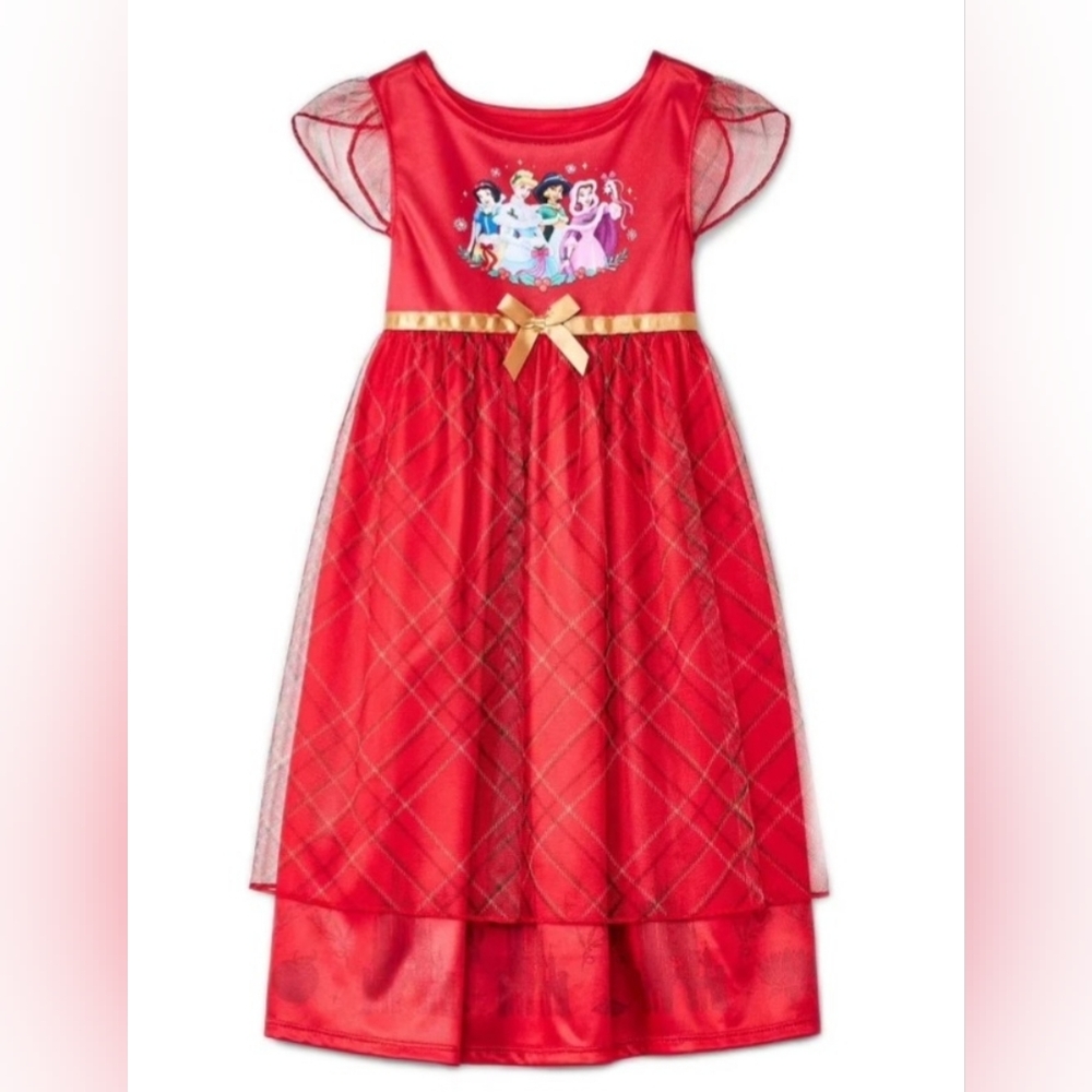🔥NWT Disney Princess Christmas Plaid Tulle Holiday Nightgown (Size:3T)